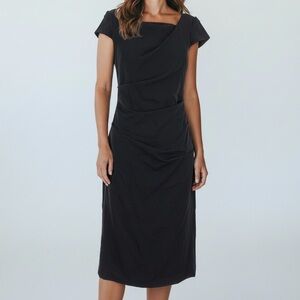 Adrianna Papell Black cowl neck asymmetric gathered sheath midi Dress